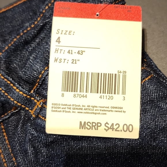 NWT Oshkosh B'gosh Sz 4 lined jeans - Picture 8 of 9